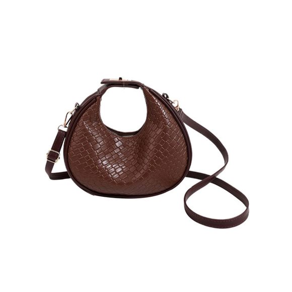 Crossbody Bag Leather Weave Small Handbag Retro Crescent Bag Coffee B) - Picture 1 of 7